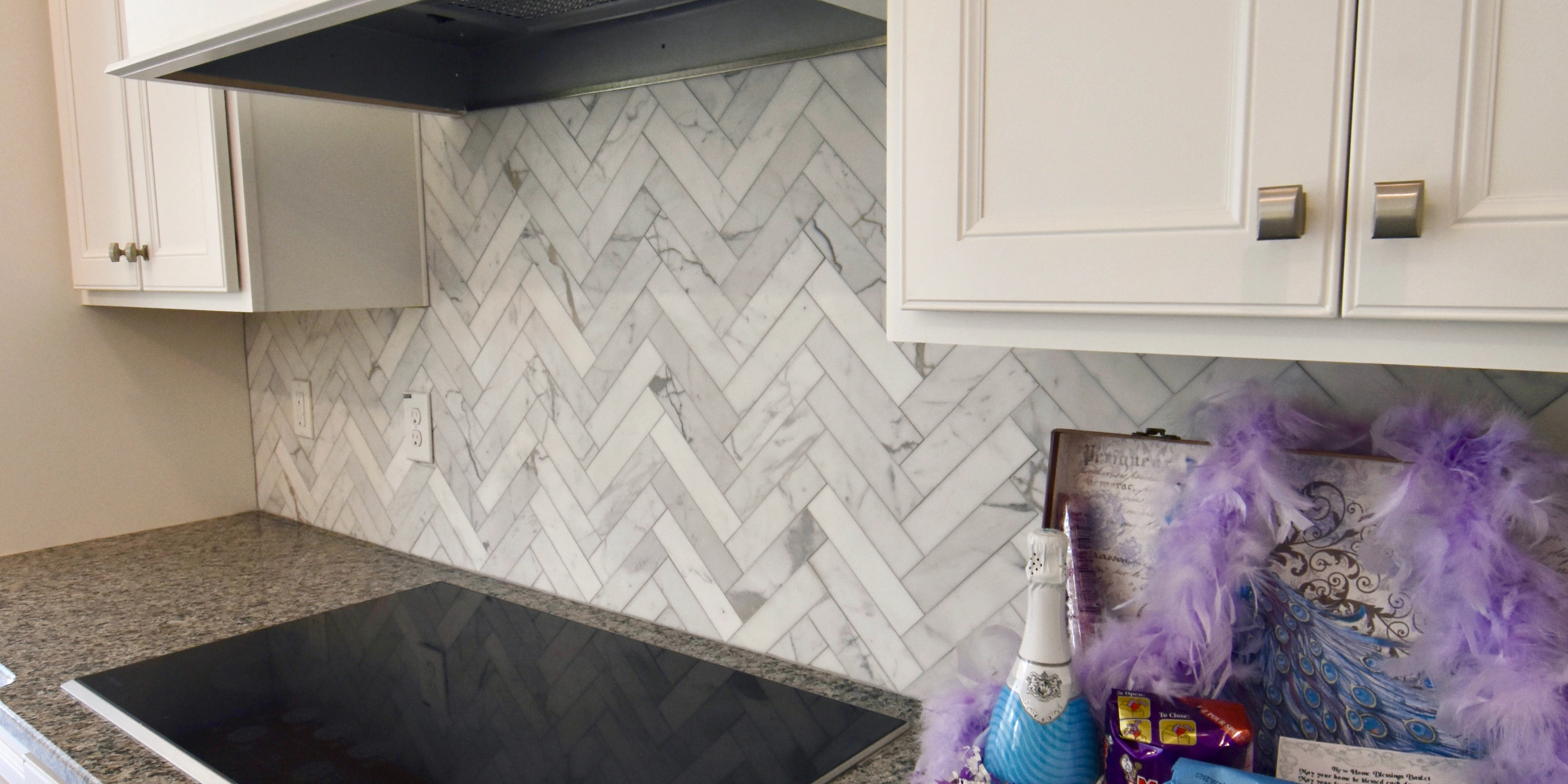 Calcatta Marble 2x8 Herringbone Pattern