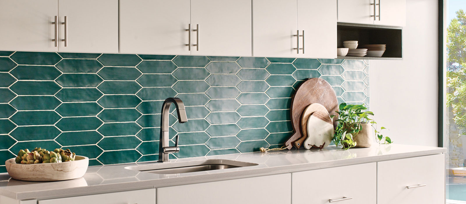 Green tile kitchen backsplash