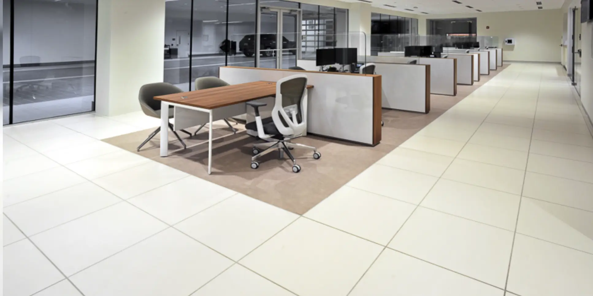 Large-format tile floor at Jaguar Land Rover Lakeland
